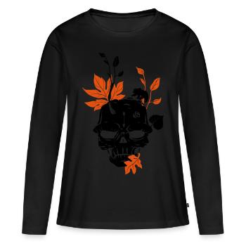 Bast - toter Schädel und Bär und Ahorn - Frauen Premium Bio Langarmshirt - Schwarz - Vorne - Julia (174cm)