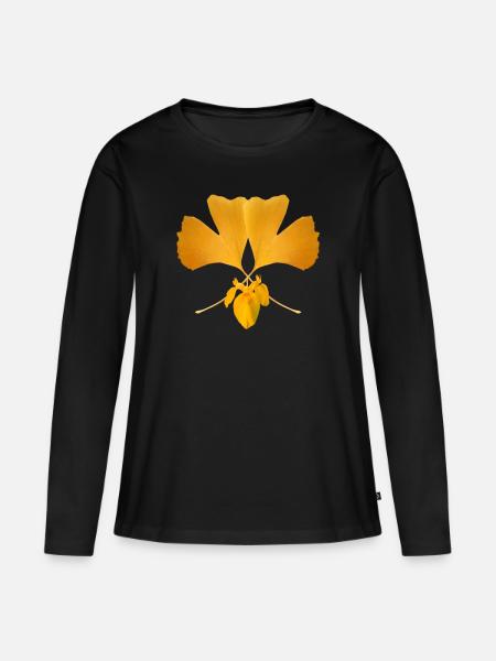 Ginkgoblatt - Frauen Premium Bio Langarmshirt - Schwarz