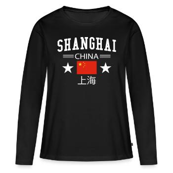 Shanghai - T-shirt manches longues Premium bio Femme - noir - Devant - Julia (174cm)