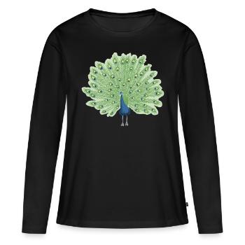 Paon en bleu et vert - T-shirt manches longues Premium bio Femme - noir - Devant - Julia (174cm)