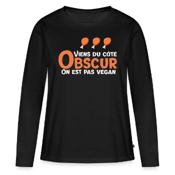 Poulet viande anti végan bouffe aliment - T-shirt manches longues Premium bio Femme - noir - Devant - Julia (174cm)