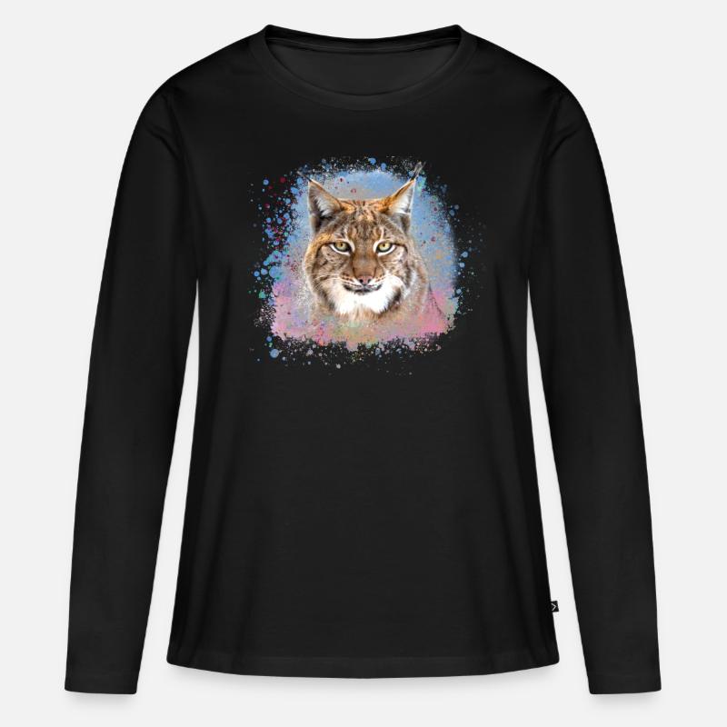 wildkatze,luchs,rosa,graffiti,malerei,katze - Frauen Premium Bio Langarmshirt - Schwarz
