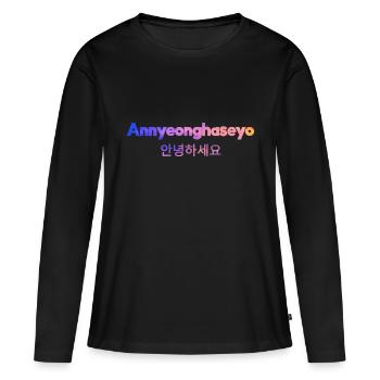 Koreanisch Sprache Begrüßung - Frauen Premium Bio Langarmshirt - Schwarz - Vorne - Julia (174cm)