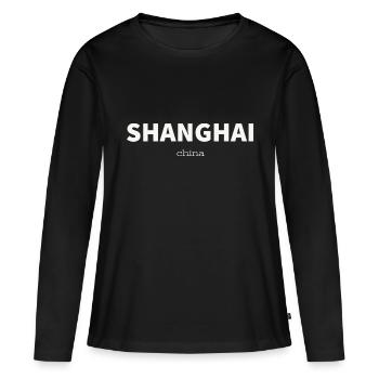 Shanghai - T-shirt manches longues Premium bio Femme - noir - Devant - Julia (174cm)