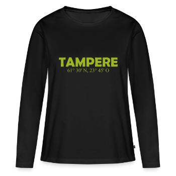 Tampere - Finlande - Coordonnées - Longitude - T-shirt manches longues Premium bio Femme - noir - Devant - Julia (174cm)