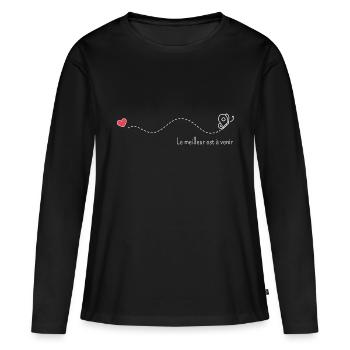 Le meilleur est à venir - T-shirt manches longues Premium bio Femme - noir - Devant - Julia (174cm)