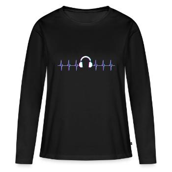 Herzschlag Kopfhoerer Musik Techno Music Festival - Frauen Premium Bio Langarmshirt - Schwarz - Vorne - Julia (174cm)