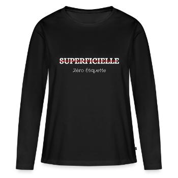 Zéro étiquette - T-shirt manches longues Premium bio Femme - noir - Devant - Julia (174cm)