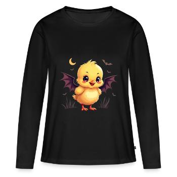 Bat Chick Scree peep ! Poulet Halloween - T-shirt manches longues Premium bio Femme - noir - Devant - Julia (174cm)