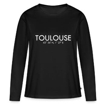 Toulouse, France Coordonnées : Latitude, Longitude - T-shirt manches longues Premium bio Femme - noir - Devant - Julia (174cm)