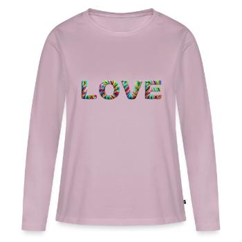 LOVE Zotteliges Fell Bunt - Frauen Premium Bio Langarmshirt - Altrosa - Vorne - Julia (174cm)