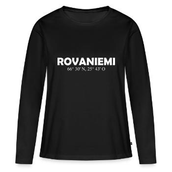 Rovaniemi - Finlande - Coordonnées - Longitude - T-shirt manches longues Premium bio Femme - noir - Devant - Julia (174cm)