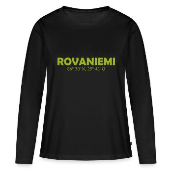 Rovaniemi - Finlande - Coordonnées - Longitude - T-shirt manches longues Premium bio Femme - noir - Devant - Julia (174cm)