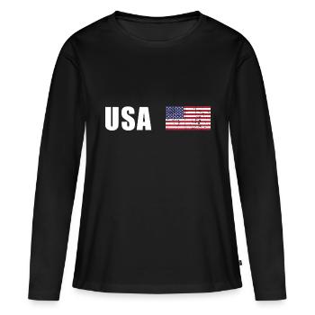 drapeau américain vintage - T-shirt manches longues Premium bio Femme - noir - Devant - Julia (174cm)