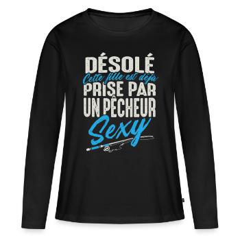 Shirt Fischen - bereits von einem reizvollen Fischer genommen - Frauen Premium Bio Langarmshirt - Schwarz - Vorne - Julia (174cm)