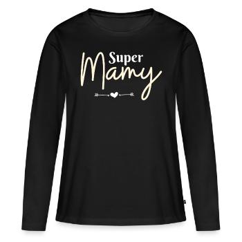 Tee-shirt Mamie/ Super mamy/ Mamie - T-shirt manches longues Premium bio Femme - noir - Devant - Julia (174cm)