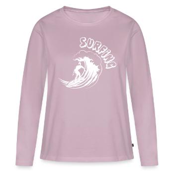 Vague Surf Surf Surf Surf Surfer - T-shirt manches longues Premium bio Femme - rose poudré - Devant - Julia (174cm)