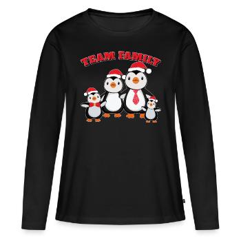 équipe famille pingouin famille conifère de Noël - T-shirt manches longues Premium bio Femme - noir - Devant - Julia (174cm)