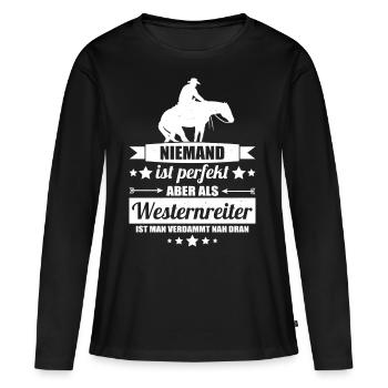 Westernreiter - Frauen Premium Bio Langarmshirt - Schwarz - Vorne - Julia (174cm)