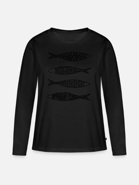 Sardinen - Frauen Premium Bio Langarmshirt - Schwarz