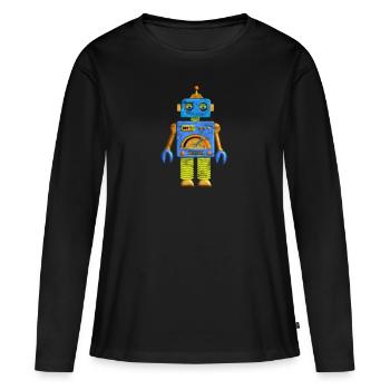 Hey Robot Roboter Vintage - Frauen Premium Bio Langarmshirt - Schwarz - Vorne - Julia (174cm)