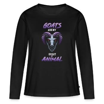 Cadeau animal cornes de chèvre - T-shirt manches longues Premium bio Femme - noir - Devant - Julia (174cm)