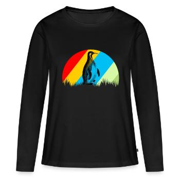 Cadeau oiseau animalier rétro pingouin - T-shirt manches longues Premium bio Femme - noir - Devant - Julia (174cm)