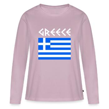 Grèce drapeau grec - T-shirt manches longues Premium bio Femme - rose poudré - Devant - Julia (174cm)