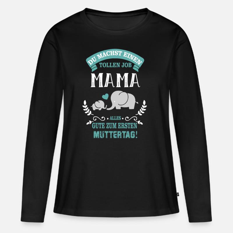 Muttertag Elefant - Frauen Premium Bio Langarmshirt - Schwarz