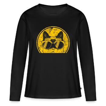 Chat cool - T-shirt manches longues Premium bio Femme - noir - Devant - Julia (174cm)