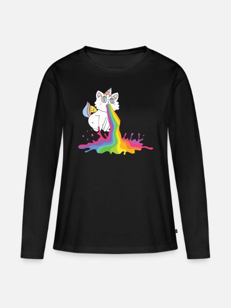 Kotzende Regenbogen Katze - Katzen Geschenk - Frauen Premium Bio Langarmshirt - Schwarz