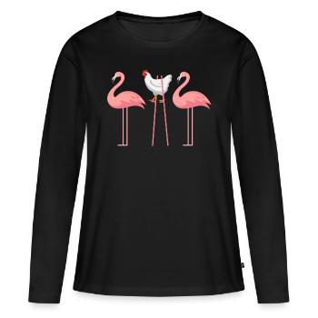 Flamingo Huhn lustige Geschenkidee - Frauen Premium Bio Langarmshirt - Schwarz - Vorne - Julia (174cm)