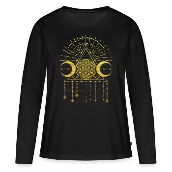 Blume des Lebens Schamanen Geometrie Symbol Gold - Frauen Premium Bio Langarmshirt - Schwarz - Vorne - Julia (174cm)