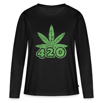 420 feuilles de cannabis - T-shirt manches longues Premium bio Femme - noir - Devant - Julia (174cm)