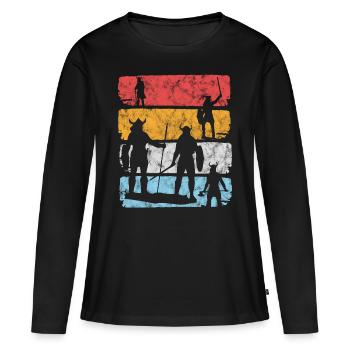 Wikinger Wikinger Wikinger - Frauen Premium Bio Langarmshirt - Schwarz - Vorne - Julia (174cm)