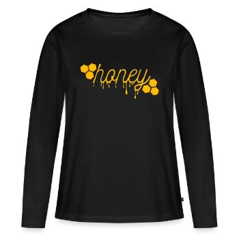 Honig Shirt ● fliessender Honig ● Geschenk - Frauen Premium Bio Langarmshirt - Schwarz - Vorne - Julia (174cm)