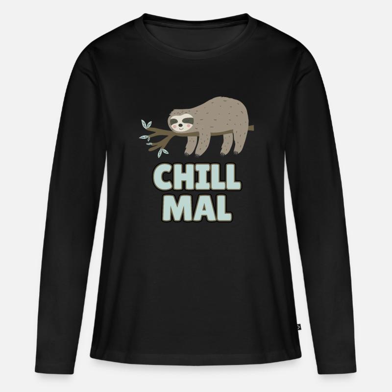 Faultier - Chill Mal - Frauen Premium Bio Langarmshirt - Schwarz