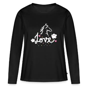 L'amour des chevaux en disant que j'aime les chevaux - T-shirt manches longues Premium bio Femme - noir - Devant - Julia (174cm)