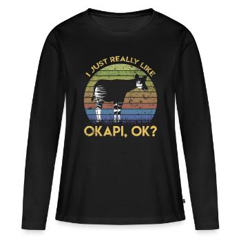Retro Okapi Zebra Waldgiraffe Mathe Fibonacci - T-shirt manches longues Premium bio Femme - noir - Devant - Julia (174cm)