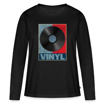 Disque phonographe en vinyle Vintage Musique Rétro DJ Cadeau - T-shirt manches longues Premium bio Femme - noir - Devant - Julia (174cm)
