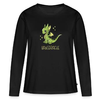 Hausdrache. Stark, Mutig und Unbesiegbar. Drache - Frauen Premium Bio Langarmshirt - Schwarz - Vorne - Julia (174cm)
