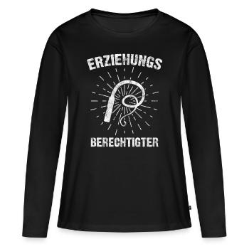 Motif drôle de gardien et de fouet - T-shirt manches longues Premium bio Femme - noir - Devant - Julia (174cm)