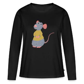 Rat rongeur rongeur souris vermine ravageur - T-shirt manches longues Premium bio Femme - noir - Devant - Julia (174cm)