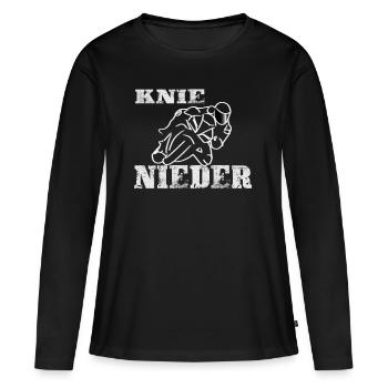 Knie Nieder- Knie Schleifer Motorradfahrer - Frauen Premium Bio Langarmshirt - Schwarz - Vorne - Julia (174cm)