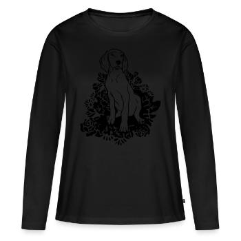 Fleur de chiot braque de Weimar - www.dog-power.nl © - T-shirt manches longues Premium bio Femme - noir - Devant - Julia (174cm)