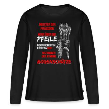 Bogenschütze - Meister der Präzision Spruch - Frauen Premium Bio Langarmshirt - Schwarz - Vorne - Julia (174cm)