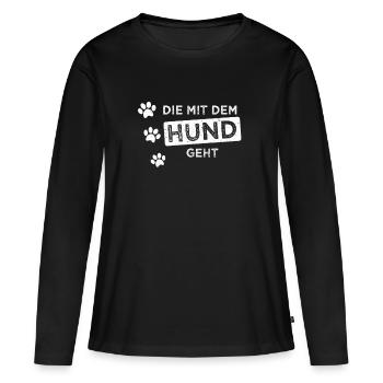 Die mit dem Hund geht Lustiger Hunde Spruch Damen - Frauen Premium Bio Langarmshirt - Schwarz - Vorne - Julia (174cm)