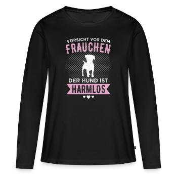 Vorsicht vor dem Frauchen Hunde Spruch Damen Hund - Frauen Premium Bio Langarmshirt - Schwarz - Vorne - Julia (174cm)