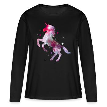Einhorn Unicorn Pferd Glitzer Isländer - Frauen Premium Bio Langarmshirt - Schwarz - Vorne - Julia (174cm)
