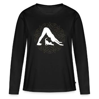 Yoga chats méditation mandala Namaste - T-shirt manches longues Premium bio Femme - noir - Devant - Julia (174cm)
